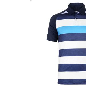 Polo rayé à blocs de couleur pour homme, manches courtes, tricoté, décontracté, coupe classique, bleu, blanc, bleu clair - Product Image 5