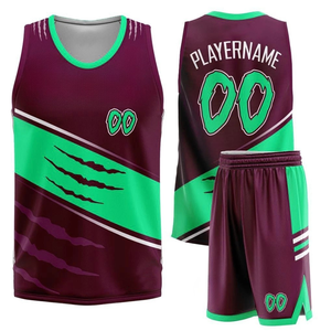 Conjunto de Uniforme de Baloncesto Sublimado Personalizado, Color Granate y Verde, Cuello en V, Sin Mangas, Secado Rápido, para Adultos, Unisex, Ropa de Equipo - Product Image 1