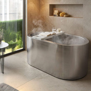 Baignoire autoportante de luxe en acier inoxydable à double paroi avec deux sièges intégrés - Product Image 5
