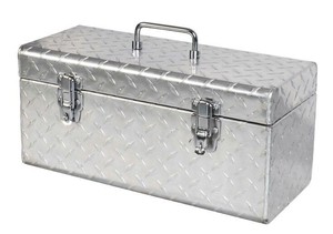 Coffre de rangement élégant et minimaliste en métal gris avec loquets verrouillables pour la maison et le bureau - Product Image 3