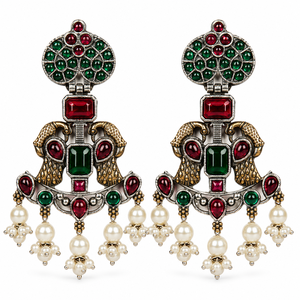 Envío Rápido, Pendientes de Plata Oxidada de Dos Tonos con Flor de Pavo Real, Estilo Bohemio, para Boda, con Perla en Bisel, Regalo para Ella - Product Image 1