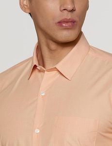 เสื้อเชิ้ตผู้ชายสีพีชล้วน แขนยาว ปกคอปก ป้องกันรอยยับ สไตล์ทางการ ผ้าป๊อปลินคอตตอน 100% แบบผ้าเดียว - Product Image 2