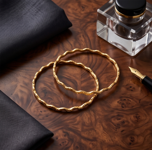 Divyoro Gold Plated <b>Copper</b> Alloy Wave Pattern Bangle <b>Bracelets</b> Unisex Classic Style Jewelry - Product Image 2