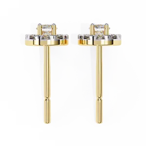 Boucles d'oreilles clous en or massif 18 carats avec diamant de laboratoire taille brillant rond et halo, micro-pavé, pour femme, bijoux fins - Product Image 2