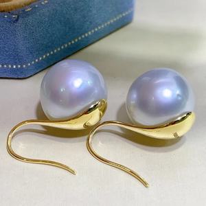 Vente en gros de perles d'eau douce Wenchi Chine 9-10 mm, boucles d'oreilles pendantes élégantes en argent S925, talons hauts, lumière intense, fines - Product Image 4