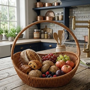 Handwoven Rattan Fruit <b>Basket</b> Ideal For Fruit Storage Breakfast Serving Dining <b>Table</b> And Gift Hamper Use Wholesale From India - Product Image 6