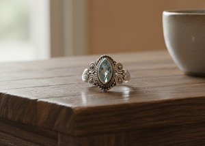 Bague en argent sterling 925 avec topaze bleue naturelle, faite à la main, style vintage bohème, pierre précieuse marquise, bijou statement, cadeau élégant pour femme - Product Image 5