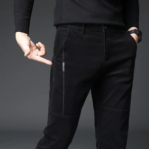 2023 nouvelle Collection d'hiver hommes affaires mode Slim Fit Stretch pantalon en velours côtelé chaud peluches pantalon décontracté en gris et vert - Product Image 1