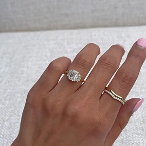 Classic <b>Emerald</b> Cut Five Stone Moissanite <b>Ring</b> 2.82 TCW 925 <b>Silver</b> Gold Plated Delicate Wedding Engagement Anniversary <b>Ring</b> - Product Image 5