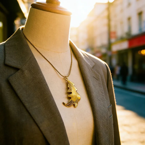 Ensemble de bijoux pour femmes avec motif plume et finition plaquée or véritable 18 carats, colliers pendentifs dorés - Product Image 3