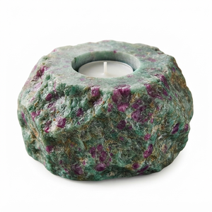 Support de bougie en pierre naturelle sculptée à la main en agate rubis fuchsite, pierre précieuse de guérison, vente en gros - Product Image 1