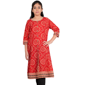 Women's <b>Red</b> Cotton Bandhej Print Kurta Set Traditional Ethnic Comfortable Summer Quick Dry Recycled <b>Materials</b> Festive Wear - Product Image 1