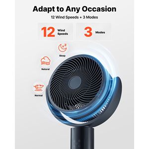 Ventilatore oscillante da 7 pollici con piedistallo, motore DC a 12 velocità e 3 modalità, timer 15H e telecomando, compatibile con prese 110V, compatibile con spine AU e US - Product Image 2