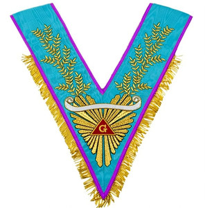 Collier de Maître de Culte G Rite de Memphis-Misraim Écologique Personnalisé Brodé à la Main avec Franges en Fil d'Or 224 Rayons de Laurier - Product Image 1
