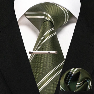 Business <b>Tie</b> for <b>Men</b> Silk <b>Navy</b> blue <b>Tie</b> striped Paisley Necktie Handkerchief <b>Tie</b> clips Set for Wedding Party Gift - Product Image 4
