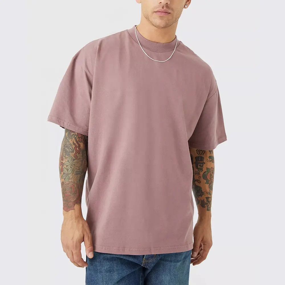 custom t shirt men's 100% cotton tshirt luxury quality rib o-neck blank drop shoulder new streetwear oversize t-shirt for men