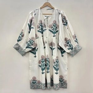 Vestido Casual Midi para Mujer, Tejido 100% Algodón, Liso, Manga Corta, Cintura Imperio, Estilo Babydoll, Cuello en V, Holgado, Funcional - Product Image 1