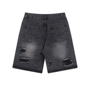 Shorts de mezclilla lavados de cintura media con botones, estilo casual de algodón tejido transpirable para hombre a precio económico. - Product Image 2