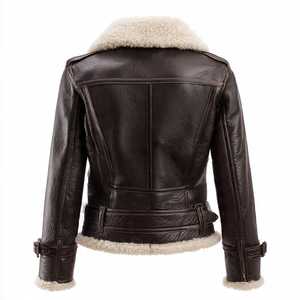 Blouson en cuir pour homme avec col en fausse fourrure et fermeture éclair - Product Image 6