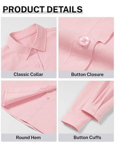 Chemisier scolaire en coton Oxford rose pour enfants, multicolore, avec logo personnalisé, manches longues, boutons, chemises habillées pour filles - Product Image 3