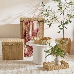 Panier rond en jonc de mer avec bordure en forme de coquille, panier de rangement fait main, vente en gros, écologique, fabriqué au Vietnam - Product Image 5