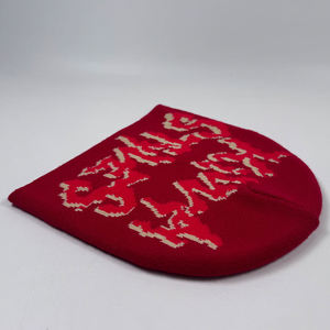 Nouveauté : Bonnets d'hiver classiques unisexes, colorés, chauds, tricotés, sans revers, avec logo jacquard personnalisé, bonnets rouges - Product Image 3