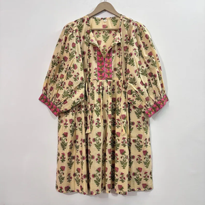 Vestido Casual Midi para Mujer, Tejido 100% Algodón, Liso, Manga Corta, Cintura Imperio, Estilo Babydoll, Cuello en V, Holgado, Funcional - Product Image 3