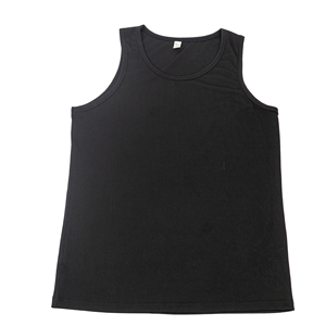 Men's <b>White</b> Cotton <b>Tank</b> <b>Top</b> O-Neck Solid Color Casual Breathable Front Logo Printed Knitted Fabric - Product Image 3