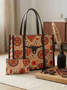 Sac fourre-tout à motif floral pour femmes, sac à main à bandoulière, sac de shopping décontracté avec pochette - Product Image 1