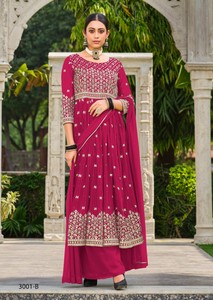 Traje Plazzo semisellado de Faux Georgette con bordados y lentejuelas para la colección de trajes Plazzo indios y pakistaníes. - Product Image 3