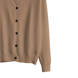 Womens Solid Beige Knit <b>Cardigan</b> <b>Sweater</b> Long Sleeve Button Front Round Neck Casual Chic Tops For Office Daily Wear Easy Style - Product Image 6