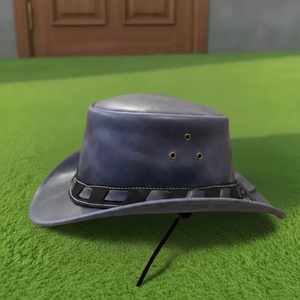 Chapeau de cowboy en cuir véritable noir |   Chapeau Western Outback pour Hommes |   Chapeau de style australien pour l'extérieur, logo et emballage personnalisés - Product Image 1