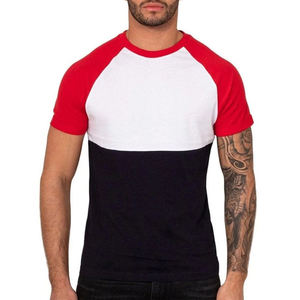 Mens Color Block <b>Raglan</b> T-Shirt Short Sleeve Red White and Black Patchwork Crew Neck Casual Cotton <b>Top</b> Custom Logo OEM ODM - Product Image 3