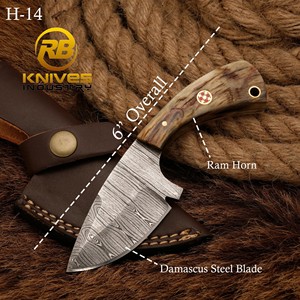 Custom DIY Handmade Damascus Steel Skinning Hunting <b>Knife</b> with Ram Horn Handle | Full Tang Outdoor Camping <b>Knife</b> OEM - Product Image 1