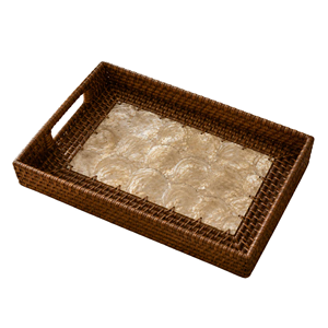 Bandeja rectangular de ratán con incrustaciones de nácar, bandeja de mimbre ecológica para decoración de mesa, ratán premium de Vietnam - Product Image 2