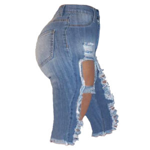 Shorts de Mezclilla Azul Claro al por Mayor para Mujer Talla Grande, Shorts de Verano de Cintura Alta con Bolsillos Tipo Cargo - Product Image 4