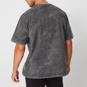 Camiseta de algodón de jersey lisa informal con cuello redondo y manga corta para hombre, estilo tie-dye, lavado ácido, talla grande, tendencia 2026, venta al por mayor - Product Image 4