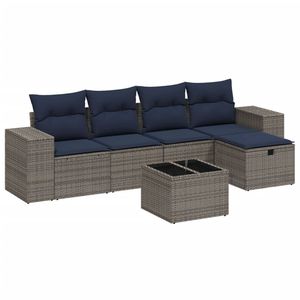 Conjunto de Sofá de Jardín de Poliratán Gris con Acero con Recubrimiento en Polvo y Vidrio Templado, Muebles de Exterior Duraderos - Product Image 2