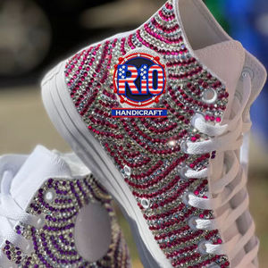 Zapatillas de lona de caña alta hechas a mano con pedrería de cristal y cuentas, con diamantes de imitación y brillo, para mujer, para fiesta, boda y novia - Product Image 1