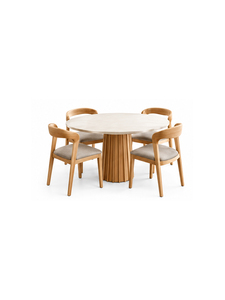 Modern Round Wooden Dining Table Set with 4 <b>Chairs</b> Marble Top Scandinavian Design Stable Base Home Furniture - Product Image 1