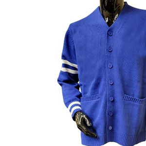 University Sorority Women wholesale Knitted <b>Cardigan</b> Sweater Blue <b>White</b> Varsity V-Neck OEM Long Sleeve Button Up Preppy Style - Product Image 4
