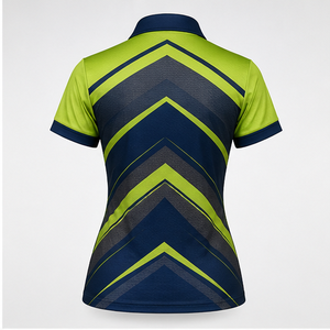 Polo Personalizado para Mujer con Estampado de Rayas Cruzadas en Verde Lima y Azul Oscuro, de Secado Rápido, Transpirable, Manga Corta, Uniforme de Golf, WPS-0809 - Product Image 3