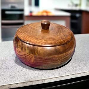 Quality Wooden Chapati Box for Home <b>Kitchen</b> Use Handmade Round Model with Carving Decoration - Product Image 6
