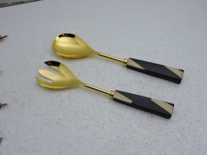 Juego de tenedor y cuchara de acero inoxidable comercial con mango de resina para servir ensaladas, para catering, buffet, restaurante, suministro, comercio de exportación - Product Image 3