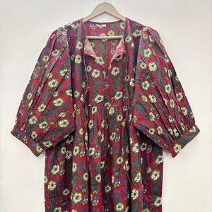 Vestido Midi Informal para Mujer, 100% Algodón Tejido, Estampado Floral Liso/Sólido, Detalles Estructurales, Manga Corta, Cintura Imperio, Estilo Babydoll - Product Image 3