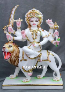 Idole de Durga en pierre blanche - Product Image 2
