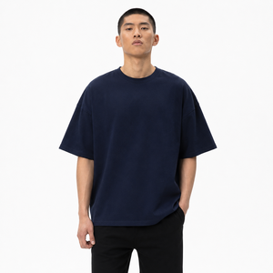 Camiseta de Algodón Azul Marino Sólido Extra Grande para Hombre, Cuello Redondo, Manga Corta, Estilo Casual, Corte Regular - Product Image 6