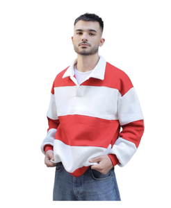 เสื้อเจอร์ซีย์ฟุตบอลแบบยาวพิเศษทรงโอเวอร์ไซส์ OEM พร้อมแถบสีตัดกันที่คอปกแบบโปโล เสื้อรักบี้ไซส์ใหญ่ - Product Image 4