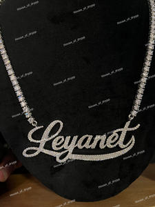 Collar con Nombre Personalizado en Plata con Incrustaciones de Diamantes, con Juego de Aretes, Cadena Estilo Tenis, Estilo Hip Hop, Joyería Personalizada - Product Image 3