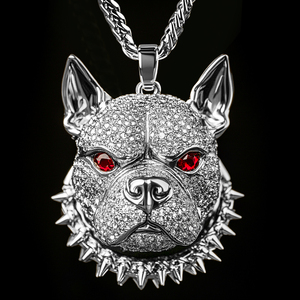 Pendentif Moissanite Visage de Chien, Breloque Animale, Plaqué Rhodium, Argenté, Micro-Incrusté, Cadeau Bijou - Product Image 1